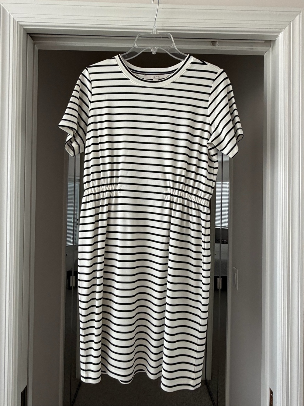 LOFT Black and White Striped Short Sleeve Dress